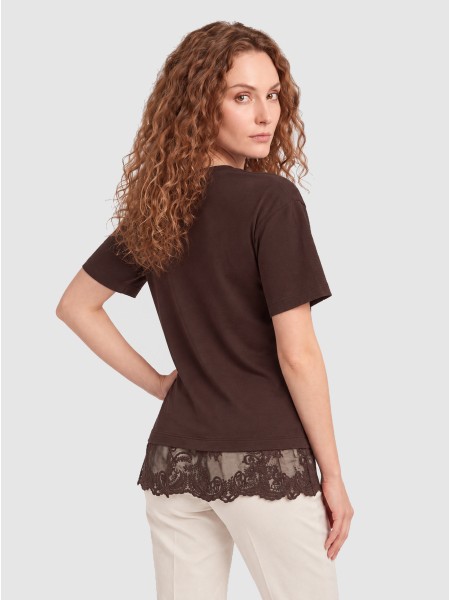 T-Shirt Only Mulher Onlvivvi S/s Lace Bottom Top Jrs Noos