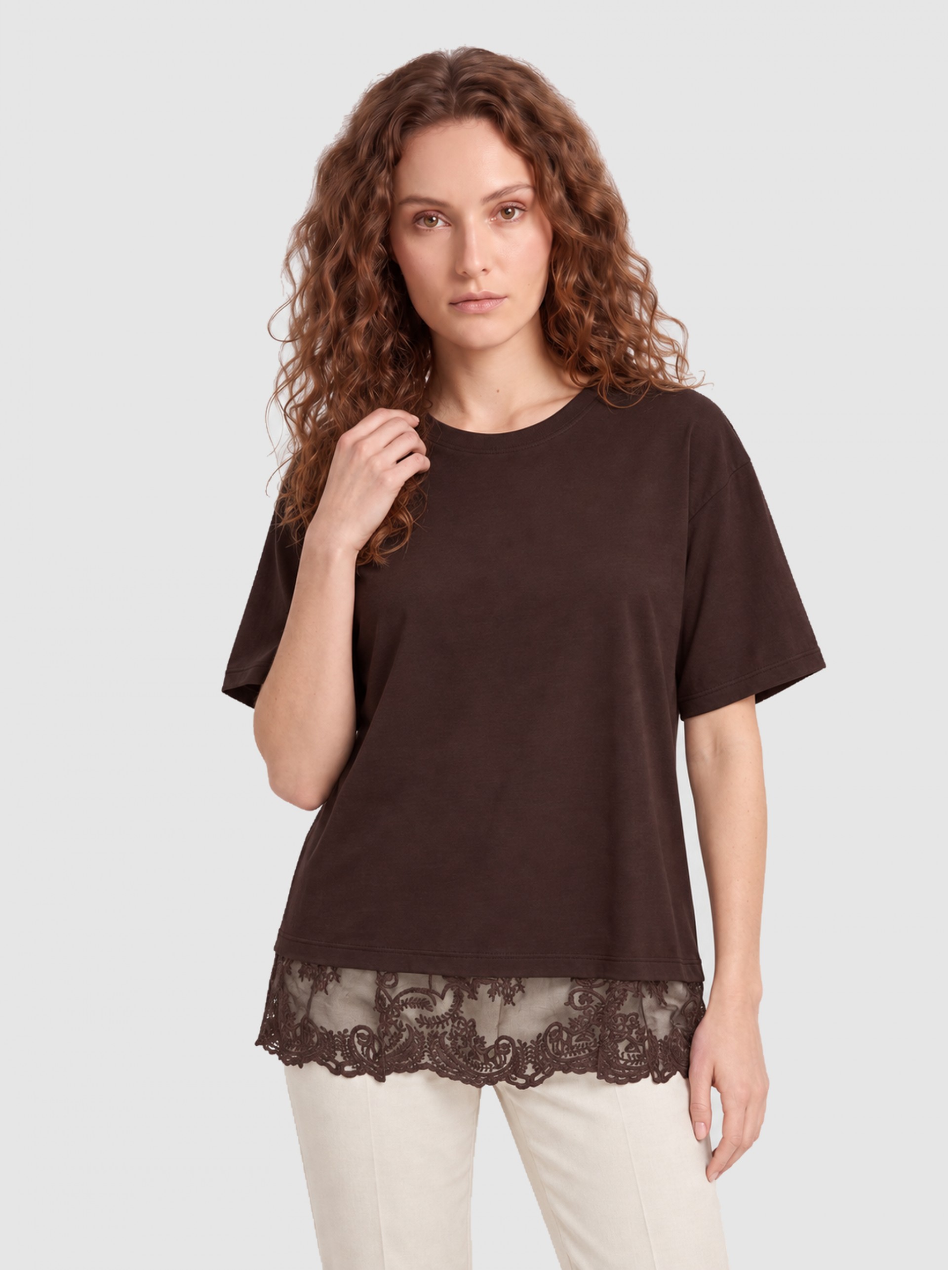 Camiseta Mujer Castaño Oscuro Only