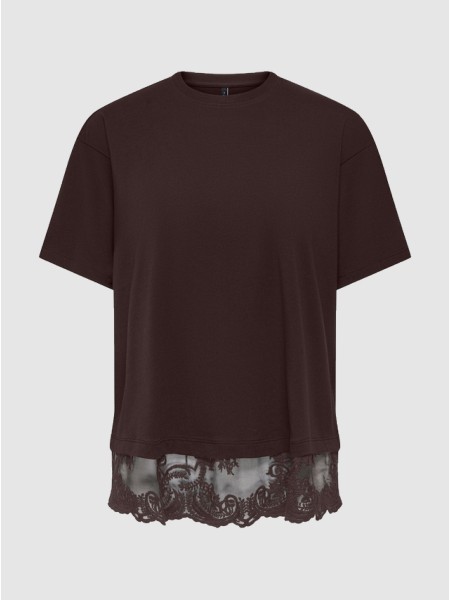 T-Shirt Only Mulher Onlvivvi S/s Lace Bottom Top Jrs Noos