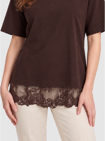 T-Shirt Only Mulher Onlvivvi S/s Lace Bottom Top Jrs Noos