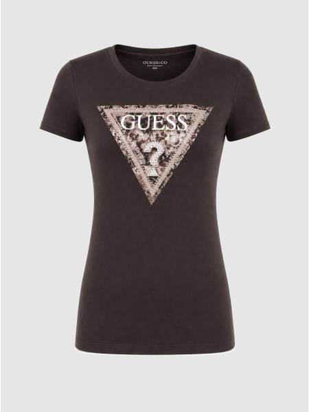 T-Shirt Guess Mulher Ss Cn Crystals Triangle Tee