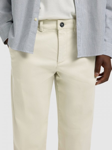 Pantalones Hombre Crema Selected