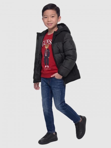Kispo Guess Menino Hooded Ls  Mixed Fabric Puffer