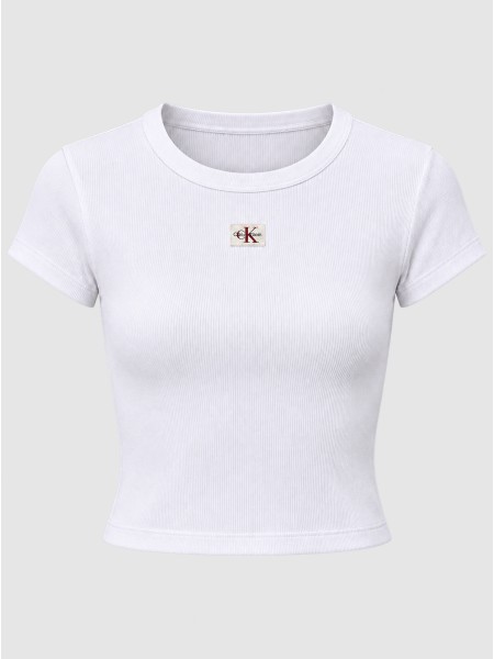 T-Shirt Calvin Klein Mulher A- Woven Label 2X2 Rib Baby Tee