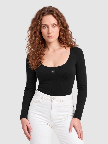 Camisola Calvin Klein Mulher Ls Woven Label 2X2 Baby Rib Scoo