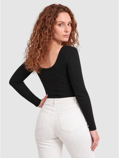 Camisola Calvin Klein Mulher Ls Woven Label 2X2 Baby Rib Scoo