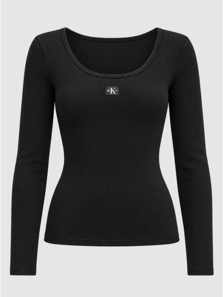 Camisola Calvin Klein Mulher Ls Woven Label 2X2 Baby Rib Scoo