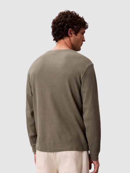 Camisola Calvin Klein  Homem Ls Waffle Woven Label Crewnk Tee