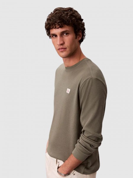 Camisola Calvin Klein  Homem Ls Waffle Woven Label Crewnk Tee