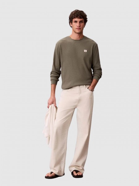 Camisola Calvin Klein  Homem Ls Waffle Woven Label Crewnk Tee