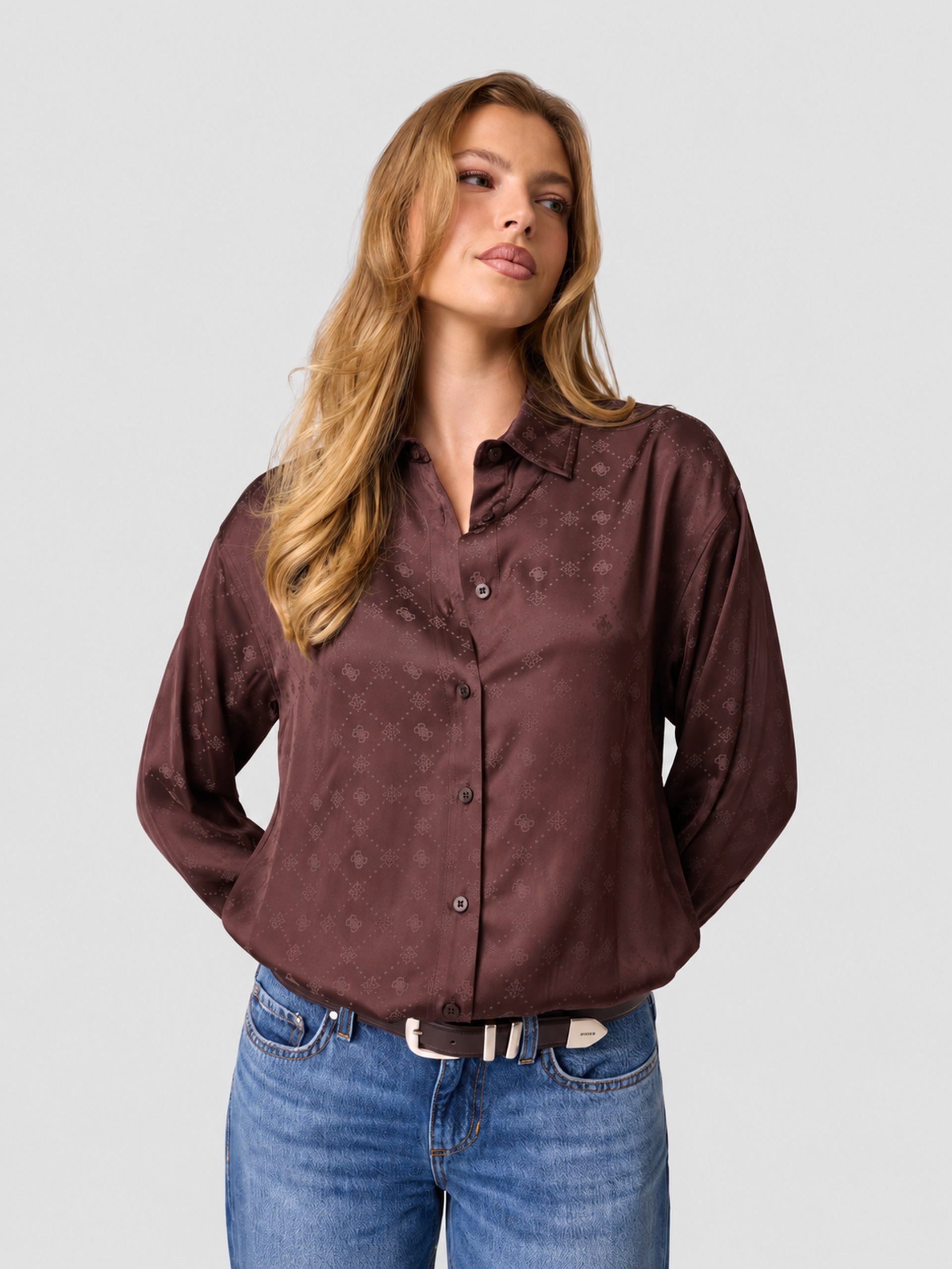 Camisa Mujer Marrón Guess