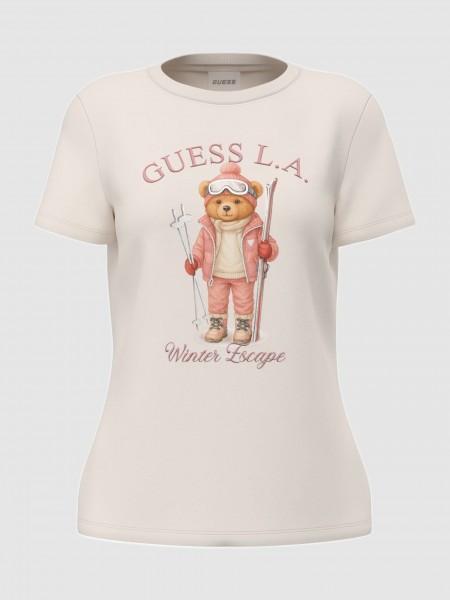 T-Shirt Guess Mulher Fabrizia Skiing Bear Cn Ss T-S